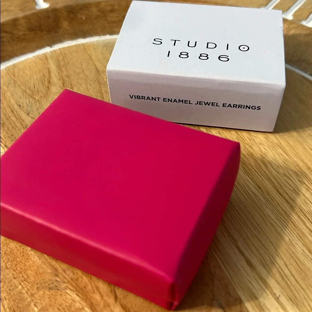 Avon Studio 1886 Enamel Earrings NEW postback dangle drops pink aqua blue - Picture 6 of 9